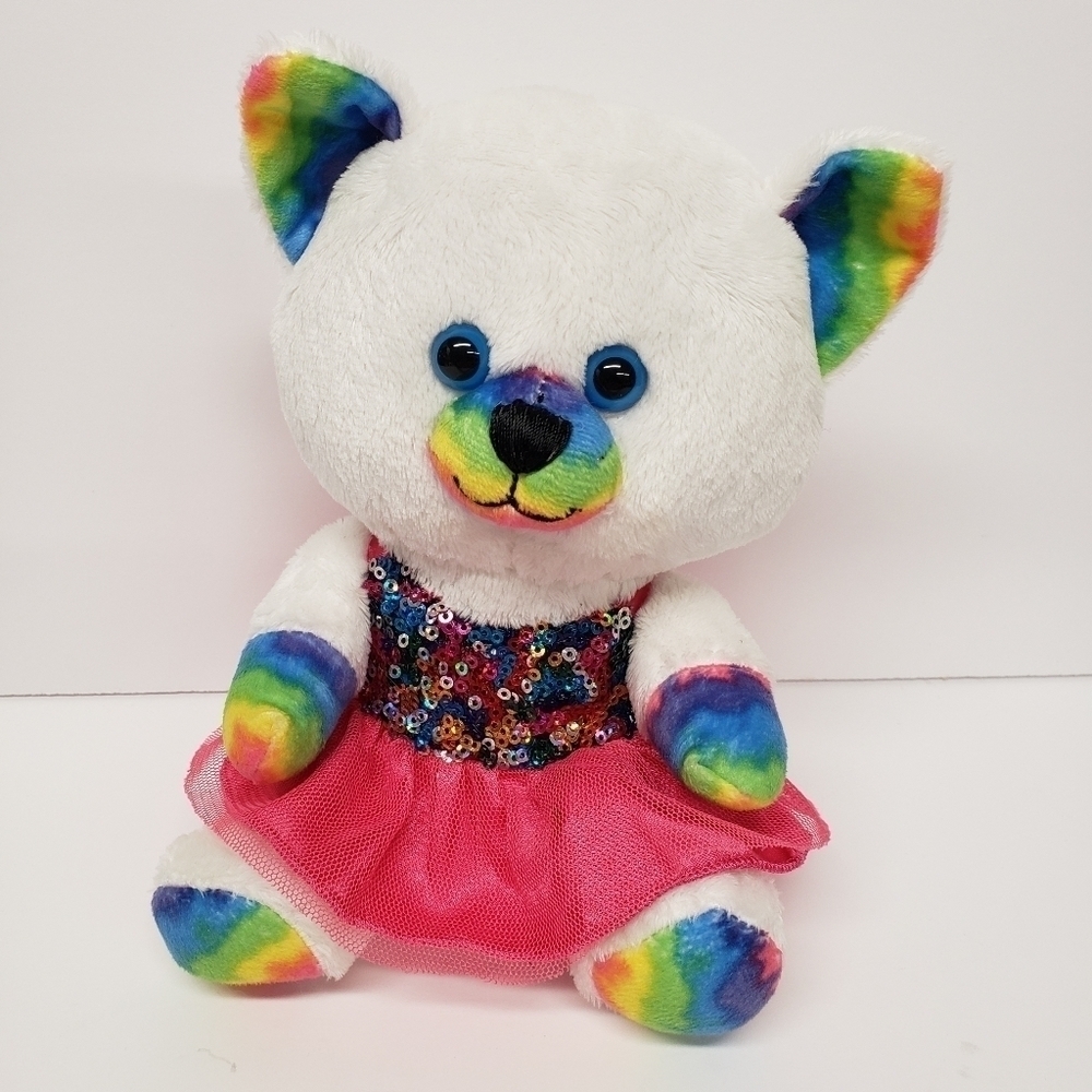 Build a Bear Buddies Smallfrys 7" Rainbow Kitty Cat with Sequin Dress Plush